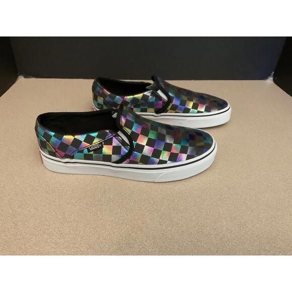 Womens Vans Classic Slip-On Iridescent Checkerboard Shoes. Size 7. Worn Twice. - Picture 1 of 8